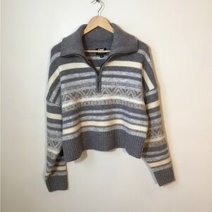 Frye Fair Isle Striped 1/4 Zip Sweater